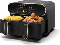 Heteluchtfriteuse - Dubbele mand - Gezond Koken - Twee aparte zones - 11 Liter - Zwart Goud — thumbnail 1