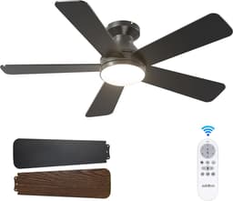 Plafondventilator 5 blad Ø105cm zwart - stille ventilator – top kwaliteit - energie zuinig – met remote - ventilator - 6 snelheden – beste alternatief voor airco - zomer en winter stand – zwarte ventilator — thumbnail 1