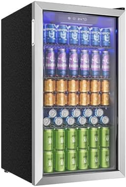 QUESTYR - Drankenkoelkast met glazen deur voor 126 blikjes - verstelbare planken voor bier/wijn, huis/bar/kantoor - zilver roestvrij staal — thumbnail 1