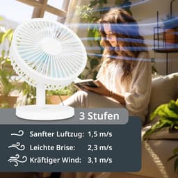 USB Tafelventilator Draadloos – Stil – Oplaadbaar met 3 Snelheden – 7,5 Uur Accuduur – 90° Kantelbaar Wit — thumbnail 5