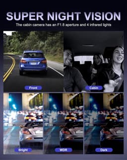 4-Kanaals Dashcam Auto 5G WiFi,360°Draaibare Voorkant Achterkant Binnenkant Links Rechts Dashcam,Radar Bewegingsdetectie,GPS,Nachtzicht,Parkeercontrole,1080P 3“ met 128GB kaart,Hardwire Kit — thumbnail 3