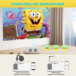 SnelShoppen - Mini Beamer Bluetooth Projector Full HD 1080P Draagbare Filmprojector voor iOS, Android, Windows - Compatibel met TV Stick/HDMI/Smartpho — thumbnail 3