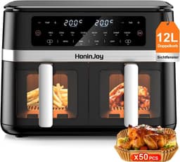 SnelShoppen - Airfryer Dubbele Mand 12L met Beeldvenster, 50 Papieren Liner, 12-in-1 Dubbelzone Airfryer met Digitaal Touchscreen, Sync-Cook Functie v — thumbnail 1
