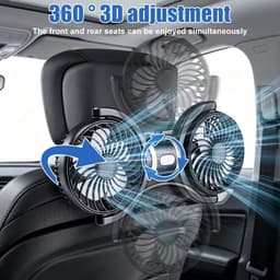 KZQ Verstelbare Dubbele USB Autoventilator voor Achterbank - 3 Snelheden, 360 Graden Draaibaar - Geschikt voor Auto, Vrachtwagen en Camper — thumbnail 4