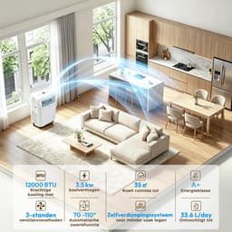 Mobiele Airco 12000 BTU – 4-in-1 Koelen & Verwarmen – 3 Snelheden – 24U Timer – Tot 30 m² — thumbnail 5