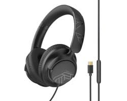 PowerLocus Pwired - Koptelefoon met Draad USB-C - Microfoon - Inklapbaar - Over-Ear Hoofdtelefoon met Kabel - Comfortabele Pasvorm - Zwart