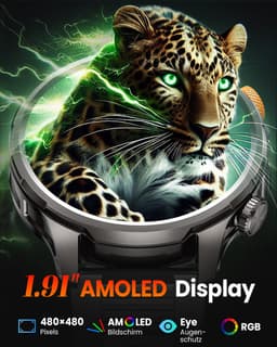 FOSMET Smartwatch Heren - Stappenteller - 1500mAh Heren Militaire Smartwatch - 1.91" AMOLED Groot Display - IP68 Waterdicht - Fitness Tracker met Hartslagmeter - SpO2 - Slaapmonitor - 150+ Sportmodi - Belfunctie - Geschikt voor Android en iOS — thumbnail 2