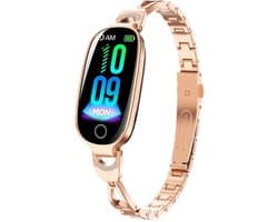 DrPhone EleganceX - Dames Smartwatch met RVS Band - Hartslag, SpO2, Temperatuur, Slaapmonitor en Notificaties – Rose Goud