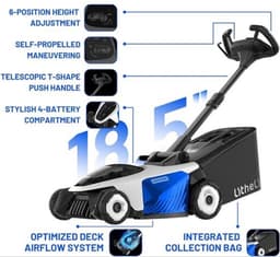 Grasmaaier – Elektrische Maaier – Zelfrijdende Grasmaaier – Accu Grasmaaier – Mulchmaaier – 43 cm Maaibreedte – 2 x 20V Accu’s, 6 Elektrische Maaihoogtes — thumbnail 5