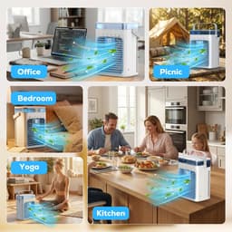 Draagbare Luchtkoeler - Mobiele Aircooler met 1L Watertank - Verdampingskoeler Zonder Afvoerslang - Persoonlijke Ventilator met Koelfunctie - Voor Slaapkamer, Kantoor, Kamer en Camping — thumbnail 4