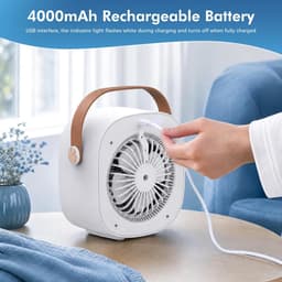 Bureauventilator - Draagbare Mini Aircooler - Oplaadbaar 4000mAh Model - 3 Snelheden Stille Bureauventilator voor Binnen en Reizen - Blauw — thumbnail 3