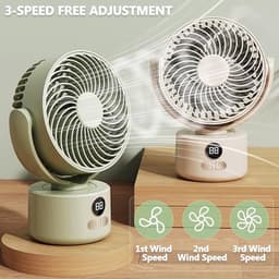 Witte USB-bureauventilator – 1200mAh oplaadbare batterij, 3 windsnelheden, stille werking (<25dB), 140° kantelbaar, 120° oscillerend — thumbnail 2