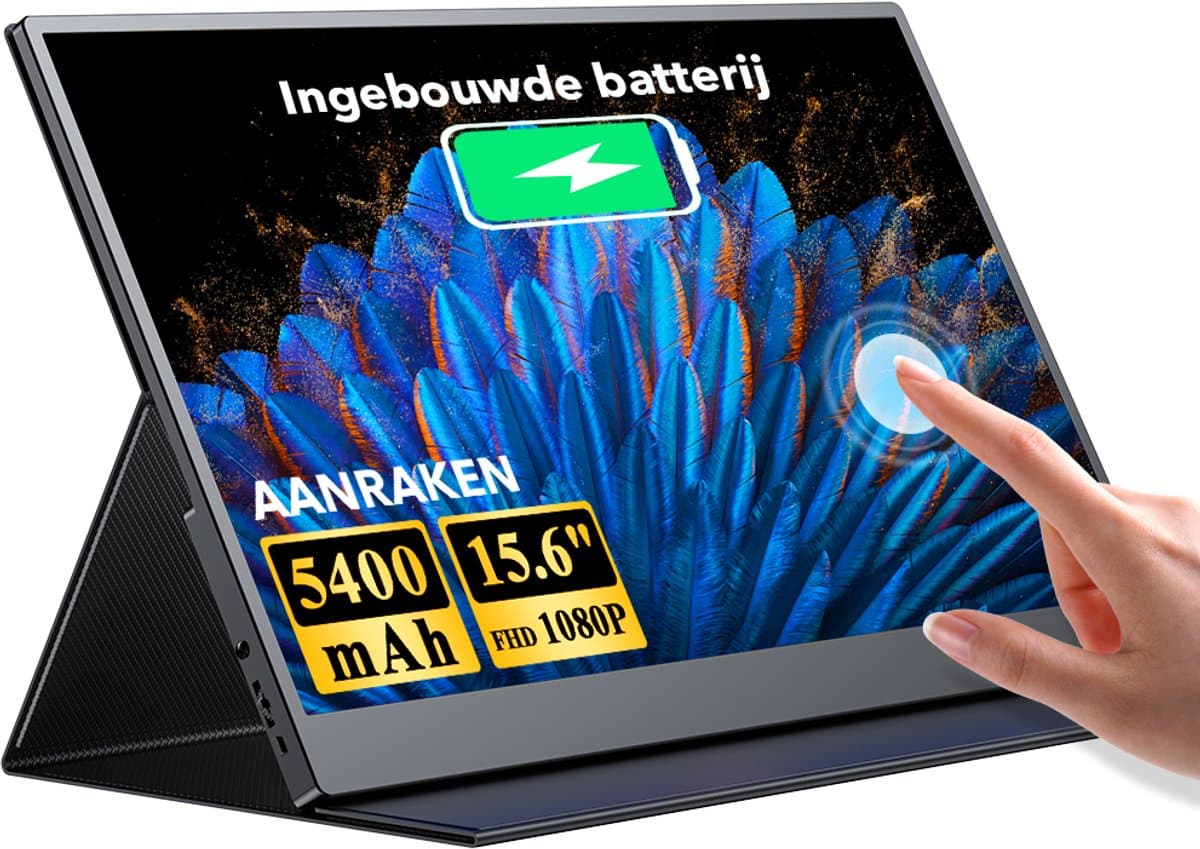 Uperfect 15.6-inch 1080P Draagbare monitor, 10-punts Touchscreen, 1200:1 IPS Draagbaar scherm, 178° volledige kijkhoek voor laptop/telefoon/spelconsole, VESA-montage mogelijk — afbeelding 1