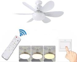 KZQ Plafondventilator - Wit Mat - Incl 15W Lamp - Licht Apart Schakelbaar - Afstandsbediening - Dimbaar - Traploos Instelbare Lichtkleur - Nachtlampje - 3 Snelheden - 1 Stuk