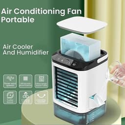 Luchtkoeler - Mini draagbare airconditionerventilator - Geruisloze verdampingsluchtbevochtiger -unit - 3-in-1 bureau-luchtkoeler met 3 windsnelheden - Koele mist - Bureaukoeler met 7 led-lampjes voor thuis, op reis of op kantoor-Wit-16.5*16.5*24 — thumbnail 3