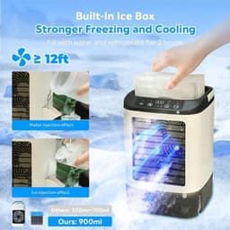 Luchtkoeler - Mini draagbare airconditionerventilator - Geruisloze verdampingsluchtbevochtiger -unit - 3-in-1 bureau-luchtkoeler met 3 windsnelheden - Koele mist - Bureaukoeler met 7 led-lampjes voor thuis, op reis of op kantoor-Wit-16.5*16.5*24 — thumbnail 2