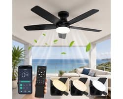 MUPOO Modern Plafondventilator met Lamp Walnoot Omkeerbare bladen 106 cm-Afstandsbediening & App Bediening-Stille DC Motor-Dimbare LED &6 Snelheden-Zomer &Winterstand-plafonniere met ventilator Voor Slaapkamer/Woonkamer-Multiplex bladen