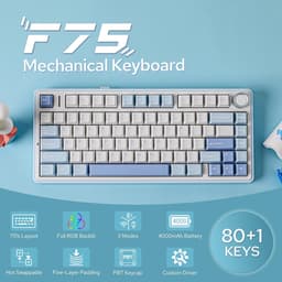 AULA F75 - Draadloze Gaming Toetsenbord - Mechanisch - Gasket - Hot Swap - QWERTY Toetsenborden - Tri mode - 80 Keys - Gletsjer Blauw — thumbnail 3