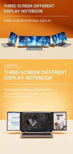 16" + 10.5" + 10.5" Triple-Screen Laptop, Intel Core i7-1260P, 32GB RAM (tot 64GB), 1TB SSD (tot 4TB), Vingerafdruk & Gezichtsherkenning, WiFi 6, RJ45, BT 5.2, Full USB-C, Aluminium – Windows 11 — thumbnail 3