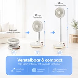 3-1 Pro Ventilator Staand - Tafelventilator - Vloerventilator USB-C - 8 Standen - Afstandsbediening - Draadloos en Geluidloos Fluisterstil - Fans - Staande Mini Ventilator - Kleine Statiefventilator - Aircooler - Mobiele Airco - Wit - Silvergear — thumbnail 3