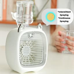 USB - in - Luchtbevochtiger en LED Lamp - 3 - 1 Mini Bureauventilator - Luchtkoeler met Verneveling en Nachtlampje - oplaadbare Tafelventilator met 3 Snelheden - Grijs — thumbnail 2