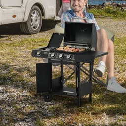 Miryx Gasbarbecue - Grillwagen - Gasgrill - met 4 Branders en 1 Zijbrander, Drukregelaar en Slangen - 110x50x100 cm - Zwart — thumbnail 2