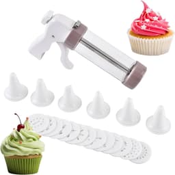 Koekjespers Taartdecoratie - Bakvorm machine - Desserts maken - 13 schijven 6 spuitmonden - 22x145 cm - Wit — thumbnail 1