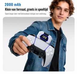 PS5 Controller Powerbank – draadloze oplader - Voor DualSense & DualSense Edge – Met 2 Ophanghaken voor controller en headset — thumbnail 3