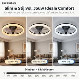 Plafondventilator met verlichting - Zwart - LED Ring 32W - Ø 50cm - Fluisterstil - App & Afstandsbediening - Dimbaar - Plafondlamp woonkamer - Plafonniere slaapkamer - Plafondlampen - Ventilator plafond — thumbnail 4