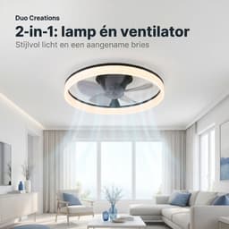 Plafondventilator met verlichting - Zwart - LED Ring 32W - Ø 50cm - Fluisterstil - App & Afstandsbediening - Dimbaar - Plafondlamp woonkamer - Plafonniere slaapkamer - Plafondlampen - Ventilator plafond — thumbnail 5