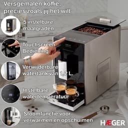 Haeger Caffè Crema Volautomatische Espressomachine - 2 Soorten Koffie & Heet water - Melkopschuimer voor Cappuccino - Koffiemachine met bonen - Zwart — thumbnail 2