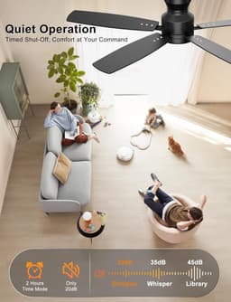 Plafondventilator met verlichting - 132 cm - laag profiel - afstandsbediening/app - dimbaar licht - stille plafondventilator - inbouwmontage - modern - voor slaapkamer - woonkamer, zwart — thumbnail 5