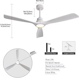 COVREO Plafondventilator met verlichting 152 cm wit, 3 bladen 6 snelheden — thumbnail 3