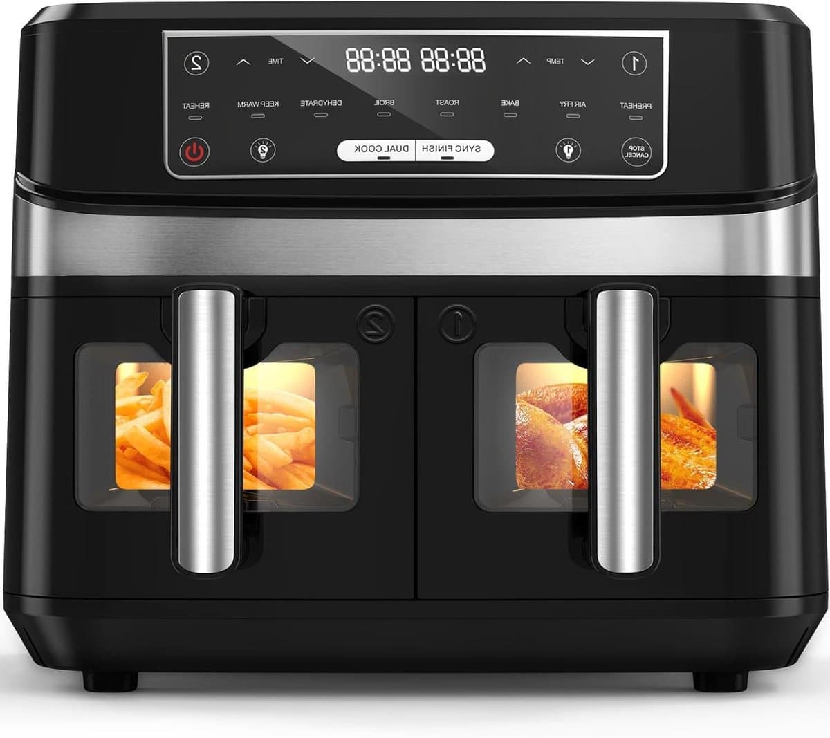 Dubbele Airfryer - Heteluchtfriteuse Dubbele Mand - Gezond Koken - Twee Manden Apart - 10 Liter - Zwart — afbeelding 1