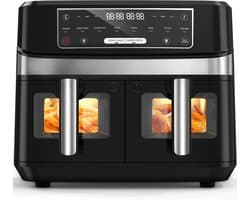 Dubbele Airfryer - Heteluchtfriteuse Dubbele Mand - Gezond Koken - Twee Manden Apart - 10 Liter - Zwart