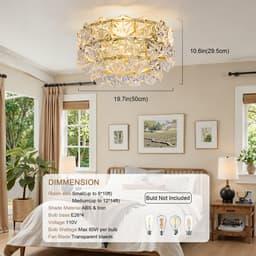 19-inch Deckenventilator met kristallen kroonluchter - App- en afstandsbediening - 6 snelheidsstanden - Omkeerfunctie voor winter/zomer - Goudkleurig met ruitpatroon - ABS-bladen — thumbnail 3