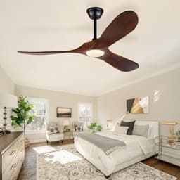 Plafondventilator met licht 52 inch - 3CCT kleurtemperatuur instelbaar - Stille DC-motor - Zes snelheden omkeerbaar - Drie massief houten bladen - Geschikt voor woonkamer en eetkamer — thumbnail 2
