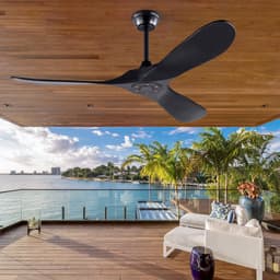 Moderne plafondventilator 52 inch zwart - 6 snelheden met omkeerbare draairichting - met afstandsbediening - snelheidsgeheugen - 3 massief houten bladen - zonder verlichting — thumbnail 5