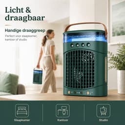 VHV - Ventilatoren - Luchtkoeler - Aircooler - Mobiele luchtkoeler - Torenventilator - Verkoeling - Bladloze ventilator - Oscillerend - Met watervernevelaar - Oplaadbaar - Voor bureau en kantoor - Groen — thumbnail 4
