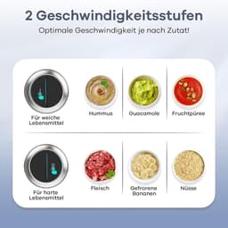 Elektrische Hakmolen met 2 Kommen – 2x 1,8L RVS en Glas – 2 Snelheden – Foodprocessor voor Vlees, Groenten en Noten — thumbnail 4