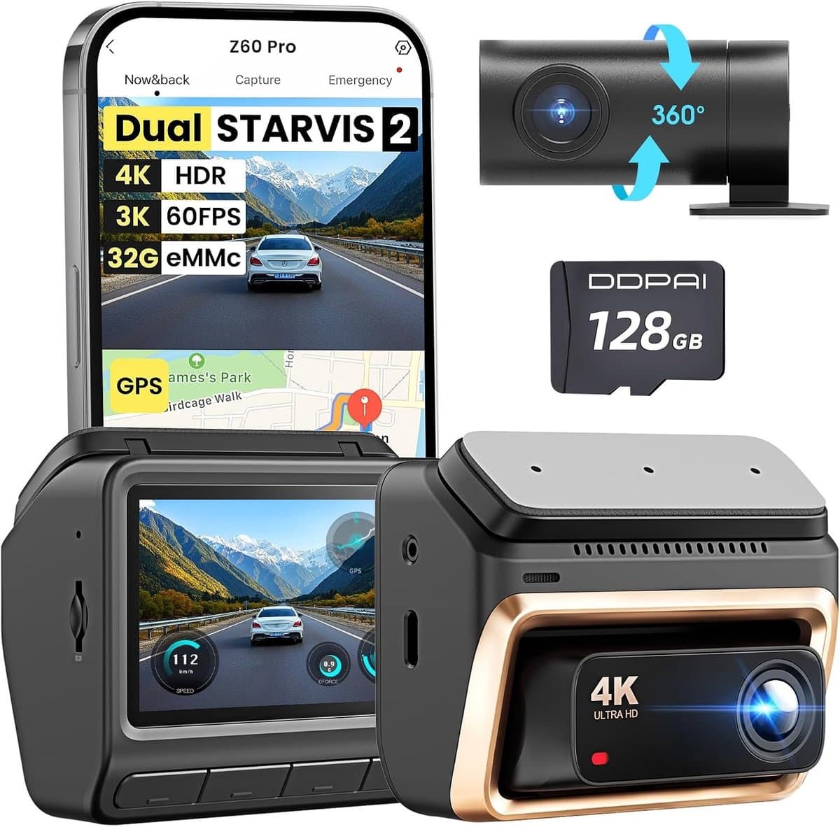 Dashcam - 4K en 1080P - Dual Camera - Nachtzicht - Voor Auto's — afbeelding 1