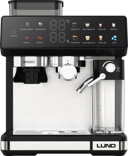 LUND 68501 Premium Pistonmachine met Ingebouwde Bonenmaler – Espressomachine met Automatische Melkopschuimer – 20 Bar – 11 Programma's – Kleuren Touchscreen – RVS — thumbnail 1