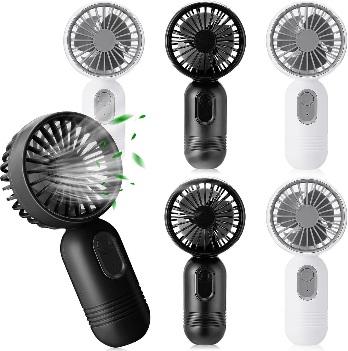 Set van 6 mini-ventilators, schattig en lichtgewicht, compact en draagbaar, 3 windsnelheden, USB-oplaadbaar, unisex, geschikt voor binnen- en buitengebruik, make-up en op reis (verkrijgbaar in zwart en wit). — afbeelding 1