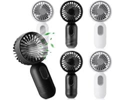 Set van 6 mini-ventilators, schattig en lichtgewicht, compact en draagbaar, 3 windsnelheden, USB-oplaadbaar, unisex, geschikt voor binnen- en buitengebruik, make-up en op reis (verkrijgbaar in zwart en wit).