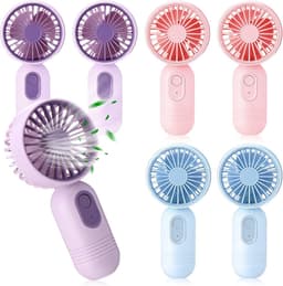 Set van 7 mini draagbare ventilatoren, schattig en lichtgewicht, compact en draagbaar, 3 windsnelheden, USB oplaadbaar, unisex, geschikt voor make-up binnen en buiten en op reis (blauw, roze, paars). — thumbnail 1