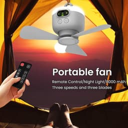 Plafondventilator - Draagbare Plafondventilator - Kampeerventilator - Oplaadbare Camping Ventilator - met Led Verlichting - 8000 mAh Plafondventilator voor Tent - Multifunctionele Tentventilator - met Haak en Afstandsbediening - 3 Snelheden - Wit — thumbnail 3