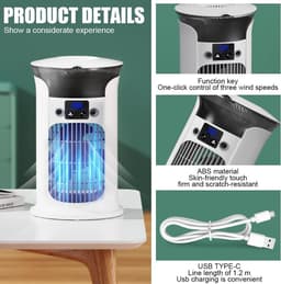 Ventilatoren Luchtkoeler - Mobiele luchtkoeler - Mini airco - Aircooler - Bladloze ventilator - Stil - 880ml watertank - Met LED verlichting - Voor bureau en slaapkamer - Geel — thumbnail 5