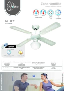 Plafondventilator 107 cm met Licht – 3 Snelheden – E27 Fitting – Wit met Lichtgroene Bladen — thumbnail 3