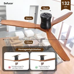 Plafondventilator met Verlichting – Stil 20 dB – Afstandsbediening – Dimbare LED – 6 Snelheden – 132 cm — thumbnail 5