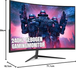 QIN® Gaming Monitor 240hz - Gaming Monitor - Zwart - ‎‎18cm x 71cm x 59cm — thumbnail 4